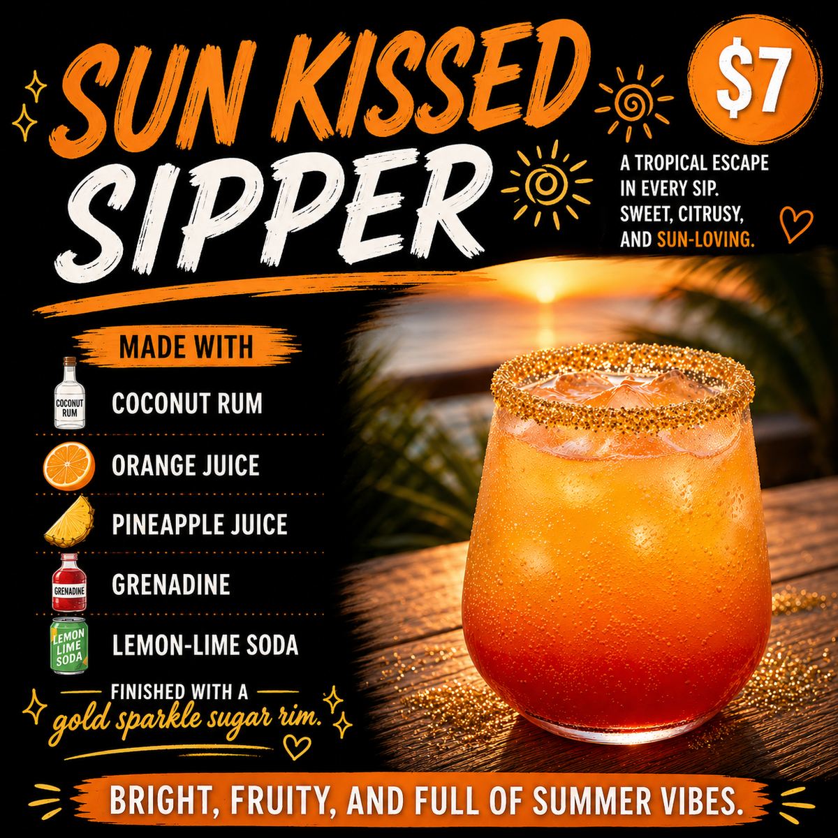 Sun Kissed Sipper cocktail — the Fox Den's August feature