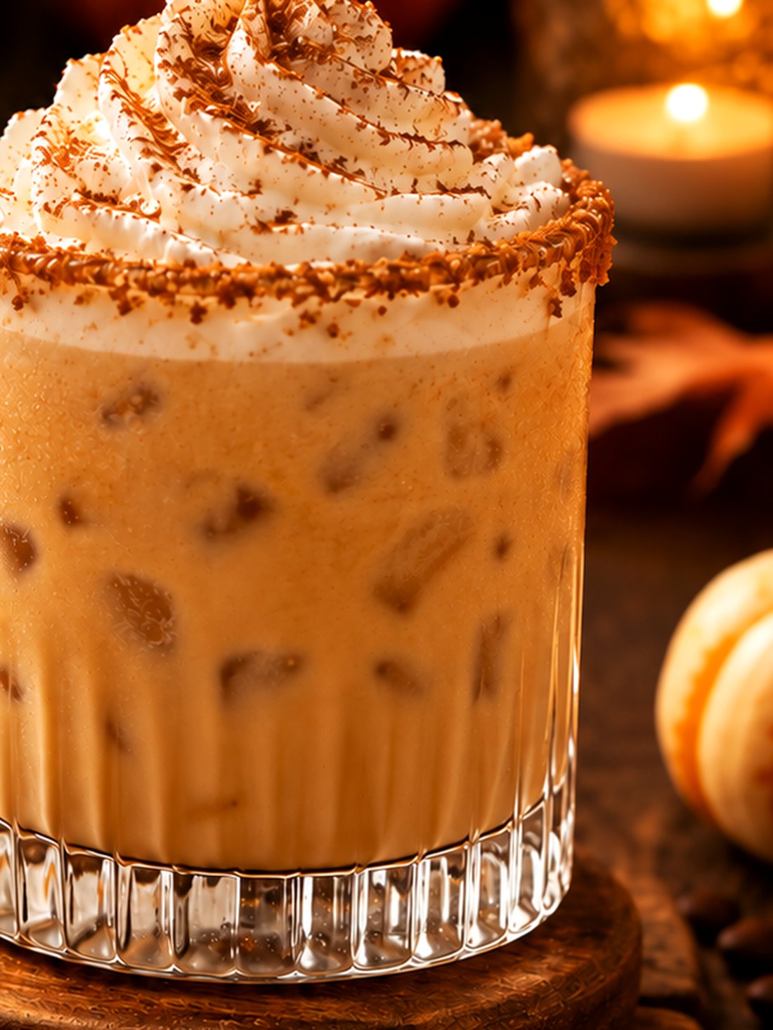 Sweater Weather cocktail, a creamy pumpkin spice drink topped with whipped cream and a pumpkin spice rim